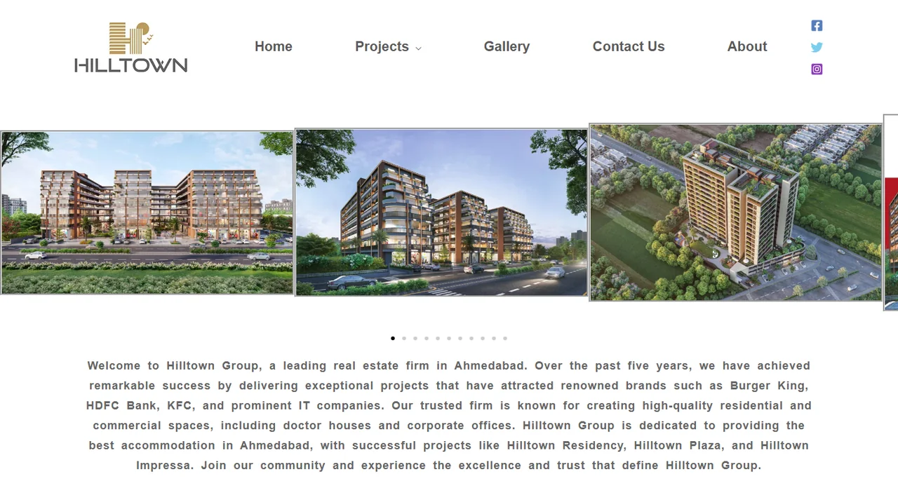 HillTown Group real estate website homepage at hilltown.in