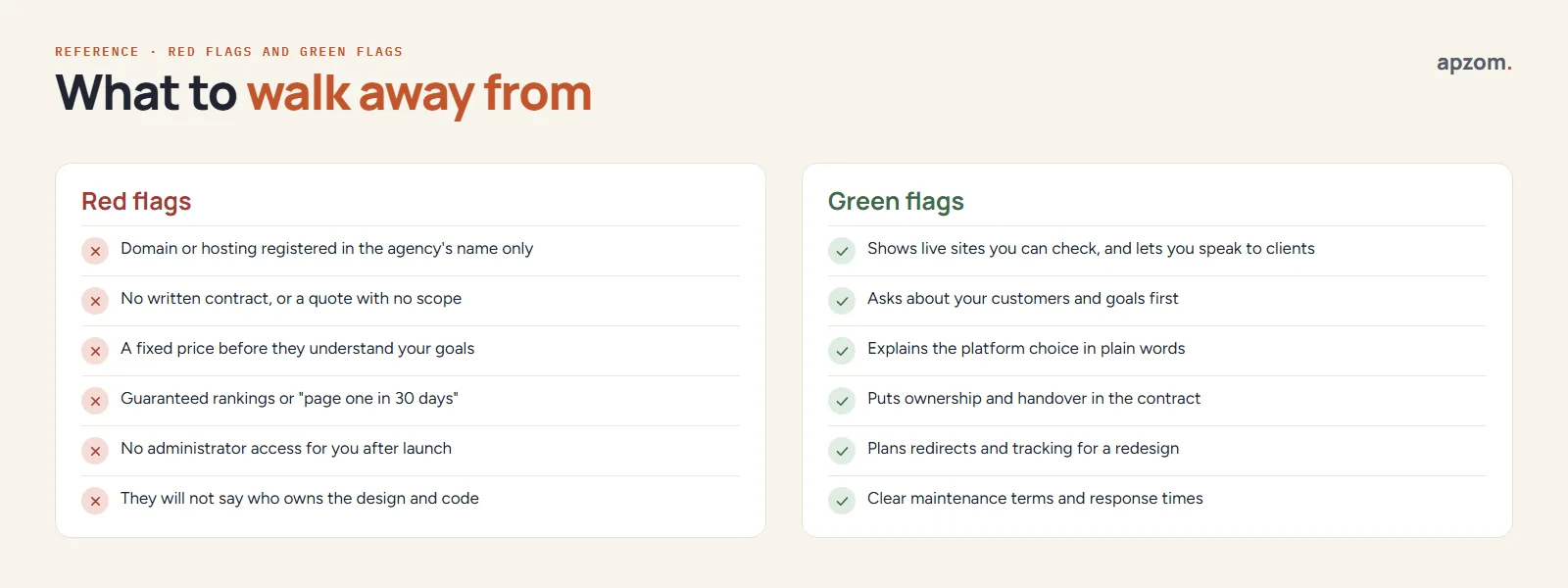 Red flags and green flags when choosing a web design company